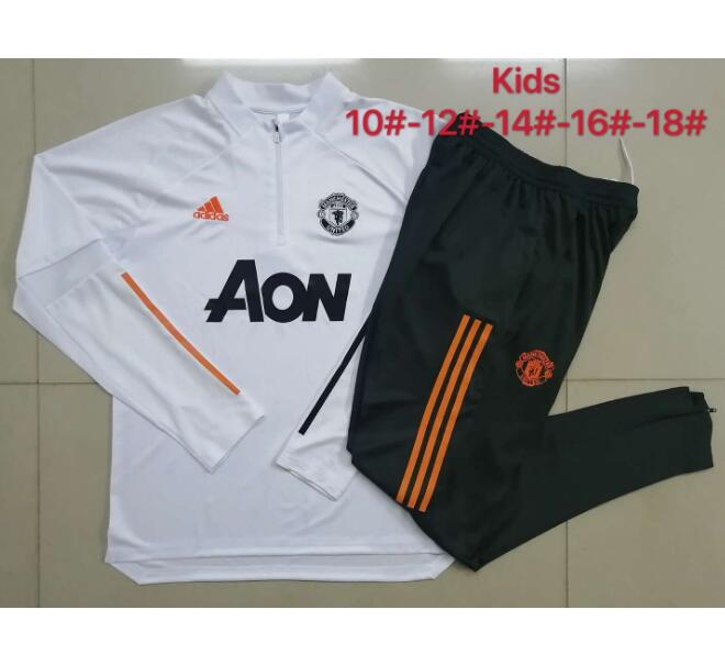 Kids Manchester United White Training Suits Youth Sweatshirt with Pants 2020/21